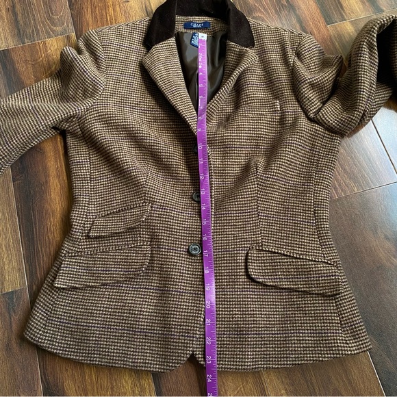 Chaps Wool Blend Houndstooth Blazer Elbow Patches 3 Button Single Breasted - Picture 8 of 9